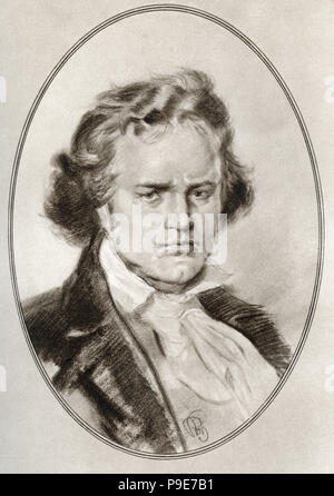 Ludwig van Beethoven, 1770 - 1827. Deutsche Komponist und Pianist. Abbildung von Gordon Ross, US-amerikanischer Künstler und Illustrator (1873-1946), von lebenden Biographien der großen Komponisten. Stockfoto