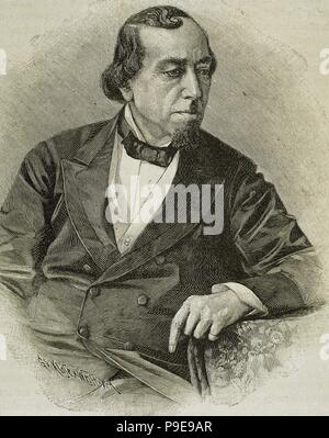 Benjamin Disraeli (1804-1881). 1. Earl of Beaconsfield. Britische Politiker und Schriftsteller. Er diente als Premierminister des Vereinigten Königreichs zweimal. Porträt. Kupferstich von Klose. Stockfoto
