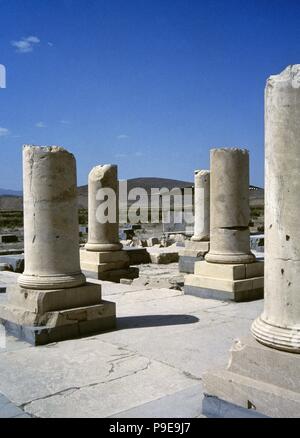 Pasargadae, der Iran. Ruinen von privaten des Großen Palastes. Es war der Palast von Kyros, Achämenidischen König von Persien (559-530 v. Chr.), der Gründer der Achämenidischen Reiches. Pasargadae war die Hauptstadt des achämenidischen Reiches unter Kyros II., der seinen Bau ausgestellt hatte. Stockfoto