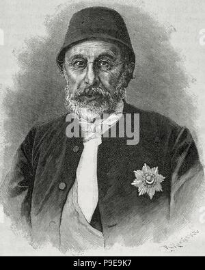 Mehmed Fuad Pascha (1814-1869). Osmanischer Staatsmann. Großwesir des Osmanischen Reiches im Jahre 1861. Porträt. Gravur von R. Heckel. Stockfoto