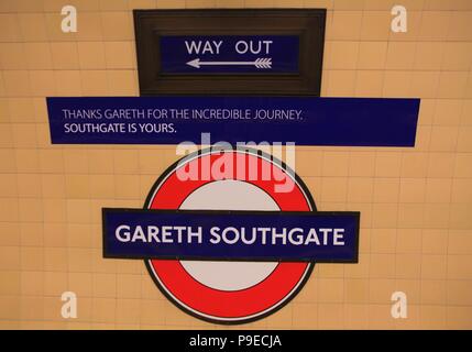 Southgate U-Bahnstation umbenannt zu Ehren von Gareth Southgate Stockfoto