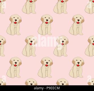 Labrador Golden Retriever Hund Nahtlose auf Rosa Hintergrund. Vector Illustration Stock Vektor