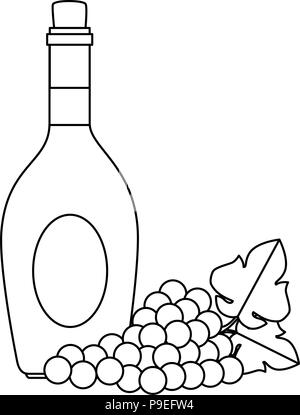 Flasche Wein und Trauben Cluster Stock Vektor