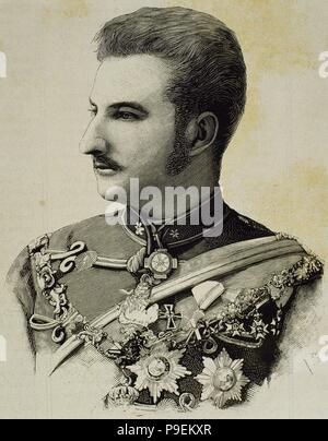 Ferdinand I. von Bulgarien (1861-1948). Zar von Bulgarien. Porträt. Gravur. Stockfoto