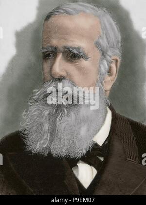 Pedro II. von Brasilien (1825-1891), des Großmütigen. Zweiter und letzter Herrscher des Reiches von Brasilien. Porträt. Gravur. Gefärbt. Stockfoto