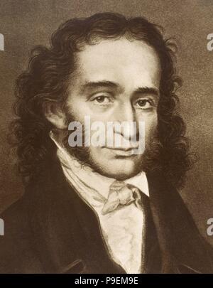 Niccolo Paganini (1782-1840). Italienische Violinist, Bratschist, Gitarrist und Komponist. Porträt. Gravur. Stockfoto