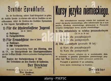 Geschichte Polens. 20. Obwohl die deutschen Behörden verteilt die Idee, dass die Mehrheit der Bewohner in Oberschlesien waren deutscher Herkunft, stellten sie fest, dass die polnischen war häufig verwendete Sprache und versucht es durch die Organisation von Deutschkursen zu vermeiden. Stockfoto