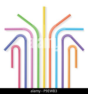 Bunte plastik Trinkhalme. Realizic Vector Illustration. Sommer Getränke Stock Vektor