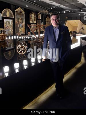 Eröffnung der Mostra Parade zu Leonardo Da Vinci gewidmet, das Nationalmuseum der Wissenschaft und Technologie Leonardo Da Vinci in der Via San Vittore, 21, auf dem Foto Fiorenzo Galli (Duilio Piaggesi, Mailand - 2018-07-18) ps das Foto ist verwendbar unter Wahrung der Kontext, in dem es aufgenommen wurde, und ohne die diffamierende Absicht der Anstand der Personen vertreten Stockfoto