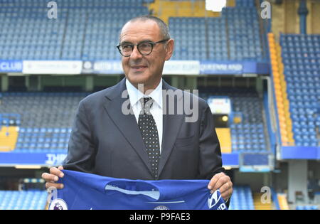 London, Großbritannien. Juli 2018 18. Maurizio Sarri, Maurizio Sarri war als der neue Manager des Chelsea Football Club, Stamford Bridge, London.UK Credit: michael Melia/Alamy Live News vorgestellt. Stockfoto