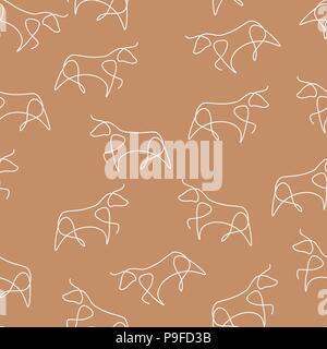Stier Tier Muster Nahtlose. Vector Illustration. Butterum Hintergrund. Stock Vektor