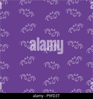Krabbe Tier Muster Nahtlose. Vector Illustration. Purple Background. Stock Vektor