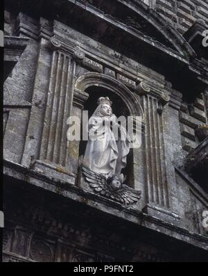 PORTADA DE LA IGLESIA-S XVII. Lage: MONASTERIO, OSERA/OSEIRA, Orense, Spanien. Stockfoto