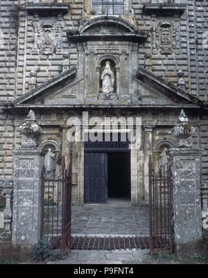 PORTADA DE LA IGLESIA-S XVII. Lage: MONASTERIO, OSERA/OSEIRA, Orense, Spanien. Stockfoto