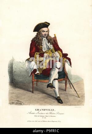 Charles Francois Grandin Grandville als Lisimon in Le Glorieux durch Nericault Destouches, Theatre Francais, 1824. Handkoloriert Lithographie von F. Noel nach einer Illustration von Alexandre-Marie Colin aus Porträts d'Acteurs et d'Actrices Dans verschiedene Rollen, F. Noel, Paris, 1825. Stockfoto