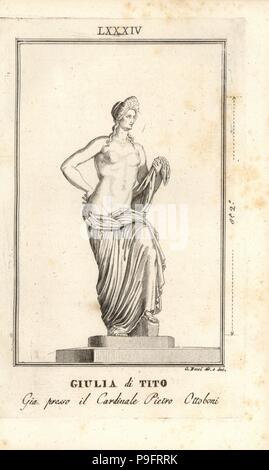 Flavia Julia Titi, Tochter von Roman Emperor Titus. In der Sammlung von Kardinal Pietro Ottoboni. Kupferstich, gezeichnet und gestochen von G. Bossi von Pietro Paolo Montagnani-Mirabili Il Museo Zeitabschnittes (The Capitoline Museum), Rom, 1820. Stockfoto