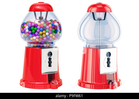 Volle gumball Machine und leere Kaugummi Spender. 3D-Rendering auf weißem Hintergrund Stockfoto