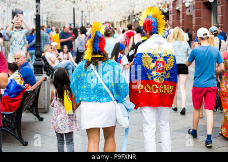 Moskau, Russland - Juli, 2018: Kolumbien Fußballfans der Welt Cup in Moskau, Russland Stockfoto