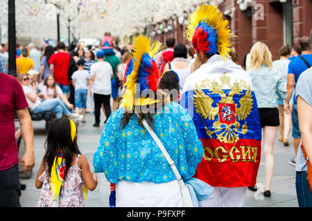 Moskau, Russland - Juli, 2018: Kolumbien Fußballfans der Welt Cup in Moskau, Russland Stockfoto