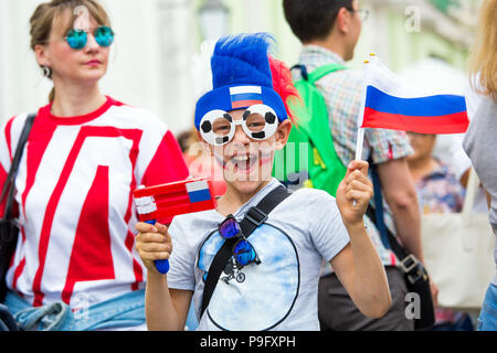 Moskau, Russland - Juli, 2018: Russische Fußballfans der Welt Cup in Moskau, Russland Stockfoto