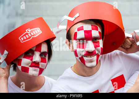Moskau, Russland - Juli, 2018: Kroatische Fußballfans der Welt Cup in Moskau, Russland Stockfoto