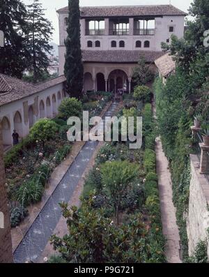 Alhambra, GERICHT DES HAUPTKANALS (DÁR AL-MAMLAKA AL-SA'IDA). Ort: Alhambra, Generalife GRANADA, Spanien. Stockfoto