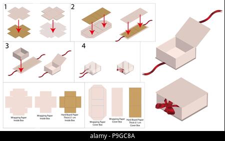 Ribbon starren Box mockup mit dieline Stock Vektor