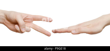 Stein, Papier, Schere, Hand Stockfoto