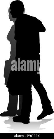 Junge Paar Einkaufen Silhouetten Stock Vektor
