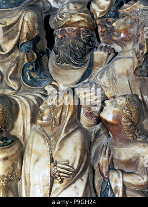 Altarbild in Polychromed alabaster aus dem Hauptaltar oder Santa Tecla Altar. Predella detail Wit... Stockfoto