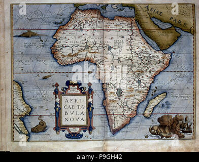 'Theatrum Orbis Terrarum von Abraham Ortelius, Antwerpen, 1574, Karte des afrikanischen Kontinents. Stockfoto