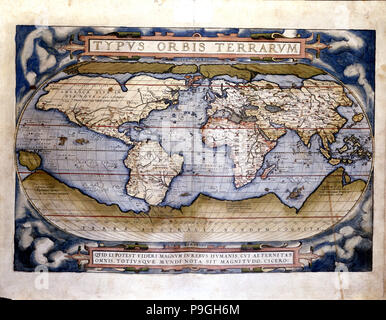 Theatrum Orbis Terrarum von Abraham Ortelius, Amberes, 1574, World Map' Typus Orbis Terrarum". Stockfoto