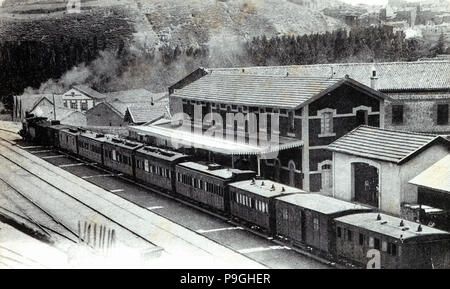 Der Bahnhof von Haro (La Rioja), Postkarte. Stockfoto