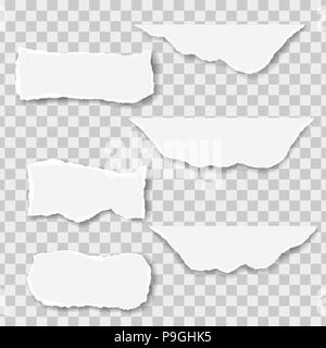 Satz von sechs zerrissenen Papieren mit Schatten, auf einem transparenten Hintergrund isoliert-Vektor Stock Vektor