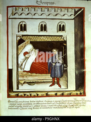Der Traum. Miniatur in der Arbeit "Tacuinum sanitatis", illuminierte Handschrift, 14. Jahrhundert (spät). Stockfoto