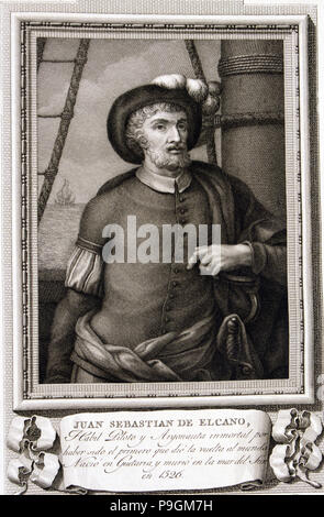 Juan Sebastián de Elcano (1476-1526), spanischer Seefahrer und Entdecker, engravingof der Sammlung ... Stockfoto