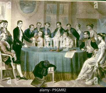 Volta präsentiert seine Experimente zu den Ersten Konsul Napoleon I'Alessandro Volta Graf von Volta (17... Stockfoto