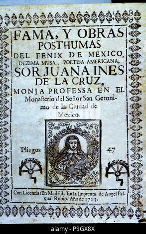 Abdeckung der Arbeit' Fama y Obras póstumas" (Ruhm und postumen Werken) von Sor Juana Ines de la Cru... Stockfoto
