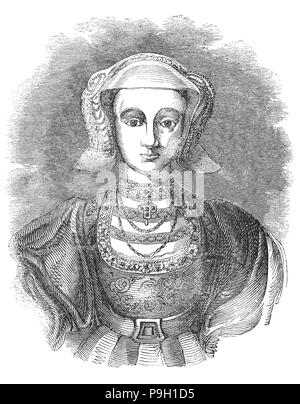 Ein Porträt der Anna von Kleve (1515-1557), Königin von England, von 6. Januar bis zum 9. Juli 1540 als vierte Frau von König Henry VIII. Die Ehe unconsummated erklärt wurde und, als Folge, sie war nicht Königin gekrönt. Nach der Annullierung, sie war eine großzügige Regelung vom König gegeben, und danach als des Königs geliebte Schwester. Sie lebte die Krönung der Queen Mary ich zu sehen, outliving der Rest von Henrys Ehefrauen. Stockfoto