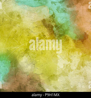 Abstrakte Textur Hintergrund. Grunge Textur, Aquarell Malerei gelbe und grüne Farbe, auf Papier Hintergrund verkratzt Stockfoto