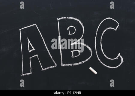 ABC Schule Tafel mit Kreide, Bildung und Alphabetisierung geschrieben Stockfoto