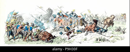 Dreißig Jahre Krieg. Angriff der Kaiserlichen Lancers auf der Infanterie. 17. Jahrhundert. Ge… Stockfoto