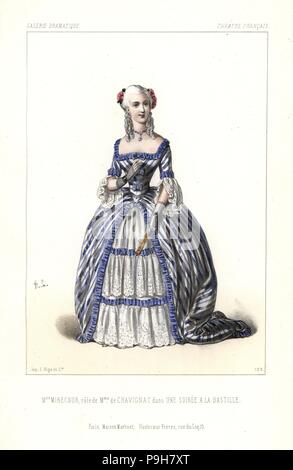 Madame Mirecour in der Rolle der Madame de Chavignac in Decourcelle's Une Soiree a la Bastille, 1845. Papierkörbe Lithographie nach einer Zeichnung von Alexandre Lacauchie von Victor dollet's Galerie Dramatique: Kostüme des Theater de Paris, Paris, 1845. Stockfoto