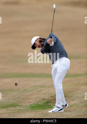 England's Tommy Fleetwood während der Vorschau Tag vier der Open Championship 2018 in Carnoustie Golf Links, Angus. Stockfoto