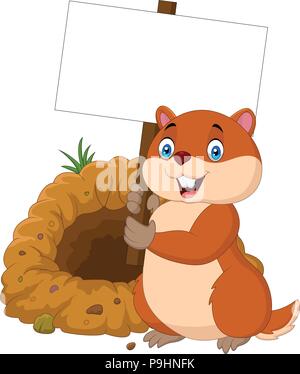 Cartoon groundhog Holding leer Zeichen Stock Vektor