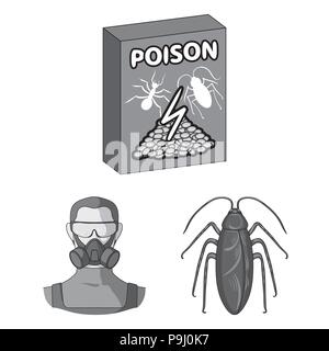 Pest, Gift, Personal und Ausrüstung monochrome Icons im Set Sammlung für Design. Control Service Schädlingsbekämpfung vektor Symbol lieferbar Abbildung. Stock Vektor