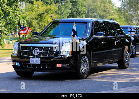 Der Cadillac Zustand Auto das Tier der Präsident Donald Trump am Tag der Konferenz von Helsinki 2018. Helsinki, Finnland - 16. Juli 2018. Quelle: Taina Sohlman Stockfoto