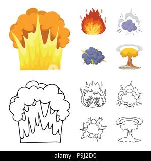 Flamme, Funken, Wasserstoff Fragmente, Atomic oder gas Explosion. Explosionen set Sammlung Icons im Cartoon, Outline style Vektor Symbol lieferbar Abbildung: Stock Vektor