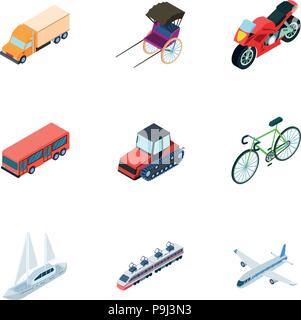 Land, Wasser, Luft. Maschinen, die Menschen benutzen. Symbol Transport im Set Sammlung auf Cartoon isometrische Stil vektor Symbol lieferbar Web illustra Stock Vektor