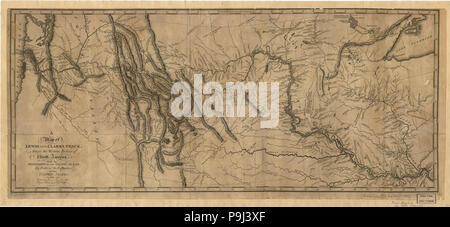 Eine Karte von Lewis und Clark's Track, über den westlichen Teil von Nordamerika vom Mississippi bis zum Pazifischen Ozean - im Auftrag des Vorstands der Vereinigten Staaten im Jahre 1804, 5&6. Stockfoto